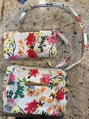 Floral White Crossbody Bag and Wallet Set
